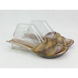Studio C Clear Chunky Heeled Mules Clear Gold Heels Slip-Ons Size 8.5 Y2K 2000s